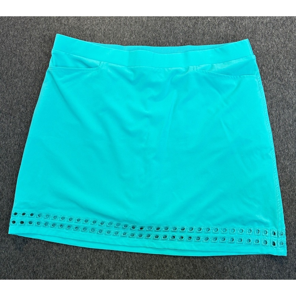 Chico's Zenergy Size 3 US 16 Blue UPF Embroidered Eyelet Pull On Skort Turquoise - Picture 11 of 11